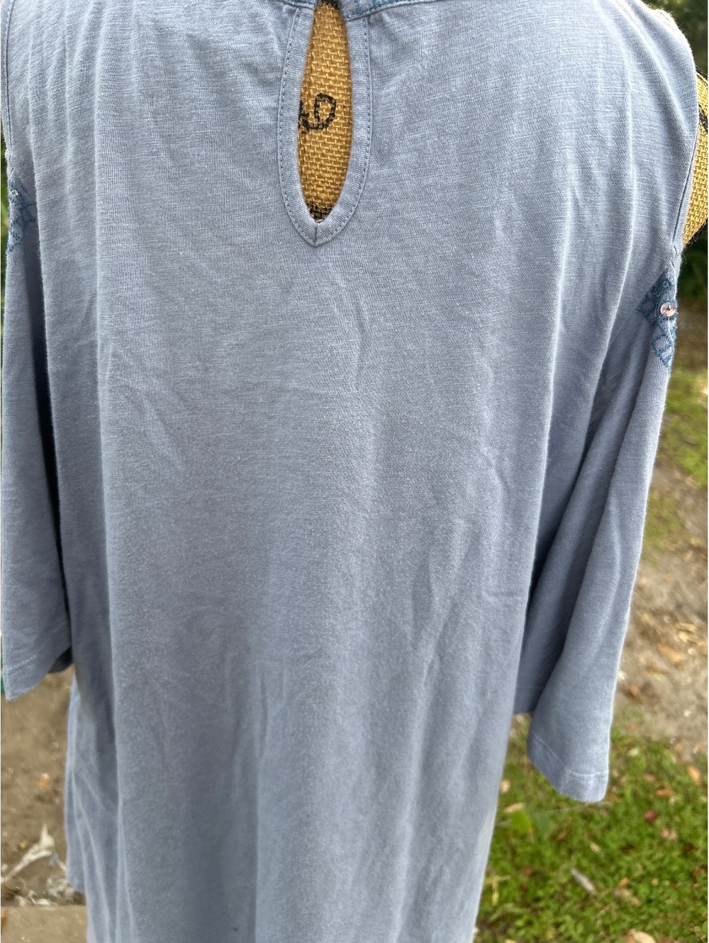 Women's Blue Embellished Cold Shoulder Blouse